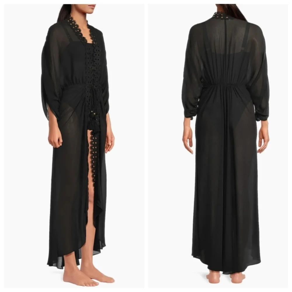 New Ramy Brook Raelynn Black Maxi Dress Swim Beach Cover-Up Large NWT